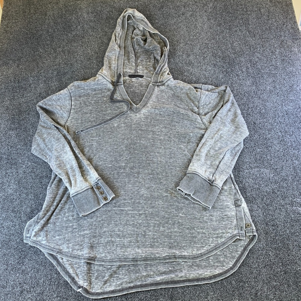 Jane + Delancey Hoodie Womens 2XL Gray Good Waffle Knit V Neck High Low Hem